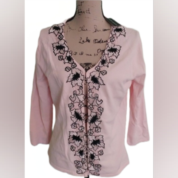 NWT AD ORIGINALS PINK BLACK EMBROIDERED CARDIGAN M - Picture 1 of 5